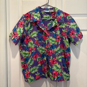 Vintage Basic Editions Purple Tropical Short Sleeve Button up - Size XL